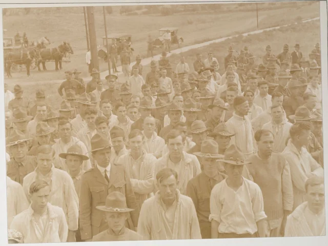 A group of recuperating soldiers from Whipple Barracks watching a Liberty Loan event